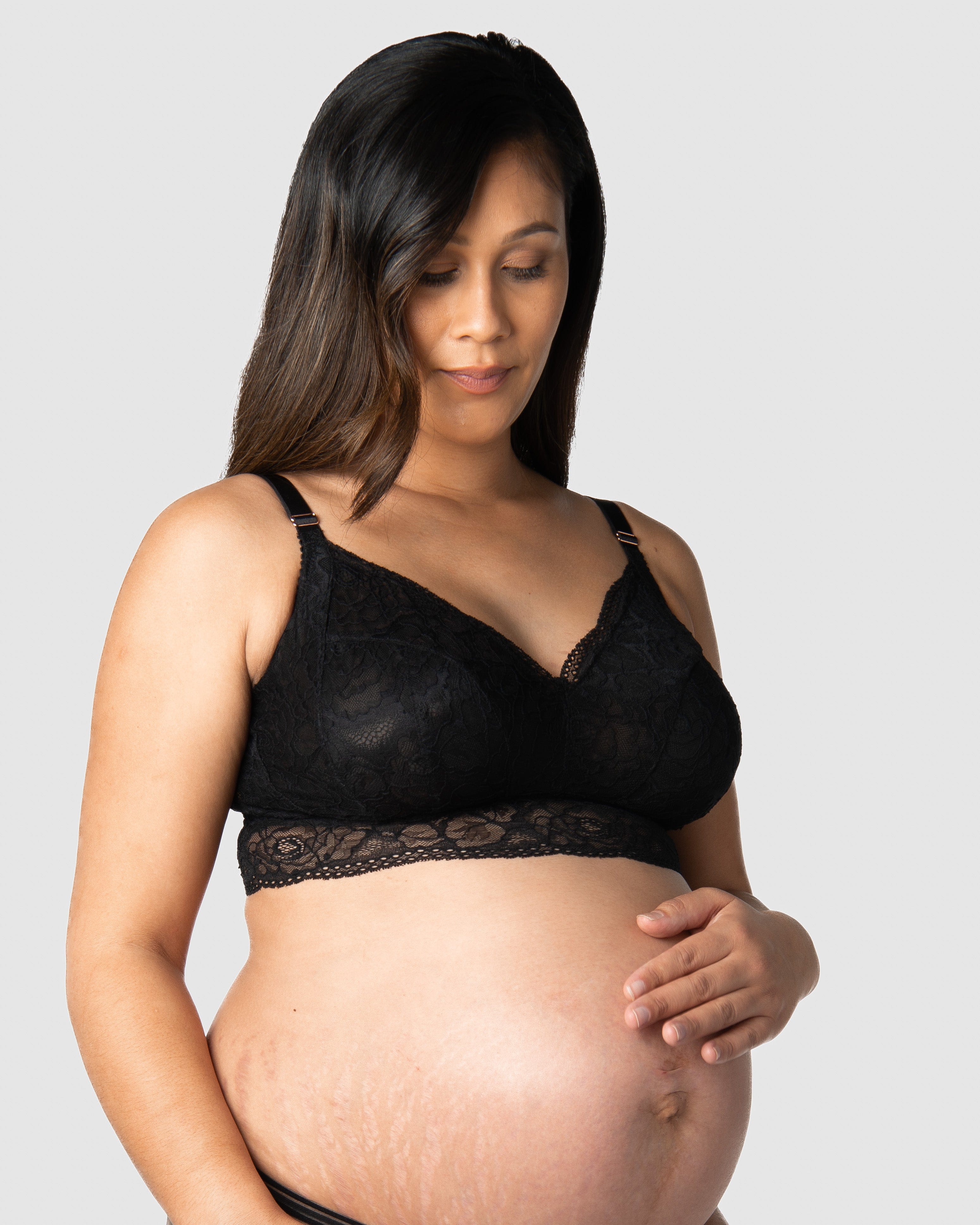 Large African American Pregnant Woman Bra Panties Stock Photo by