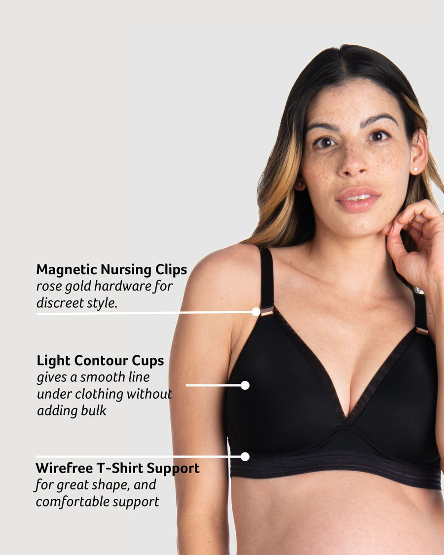 ZYLDDP Women's Bra Underwire Support Nursing Bra ， Lightly Padded  Breastfeeding Maternity Tshirt Bras Lift Underwear (Color : Black, Size :  32F) : : Fashion