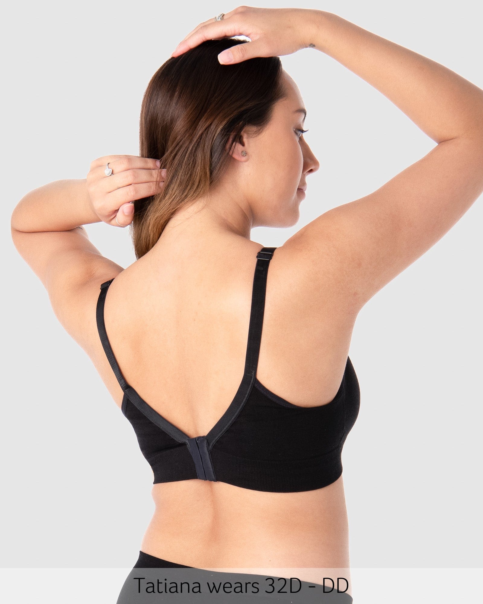 Straps worn regular on Embrace Leakproof Contour Nursing Bra in Black