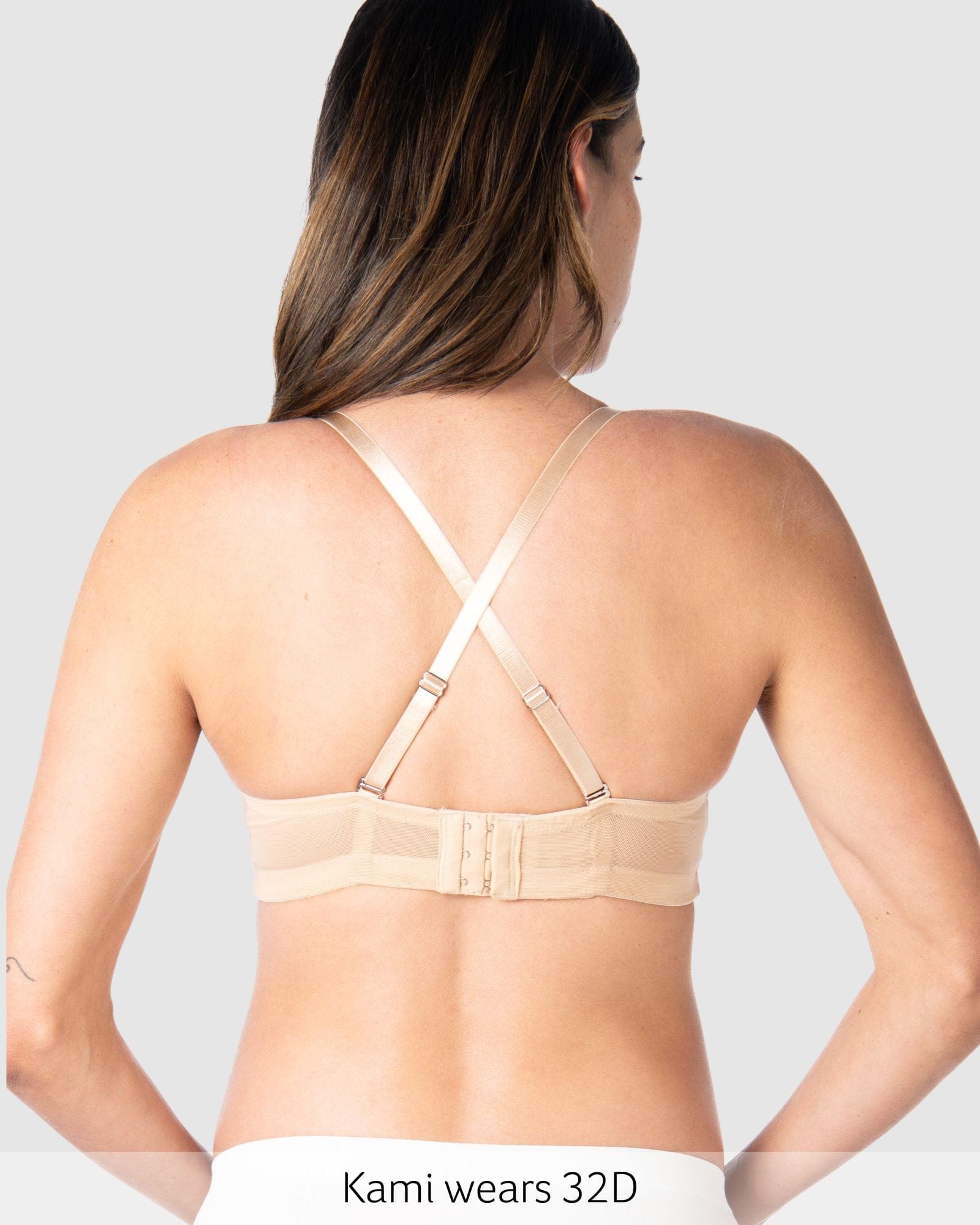 Straps worn racerback on Forever Yours Flexi Underwire T-Shirt Bra in Latte