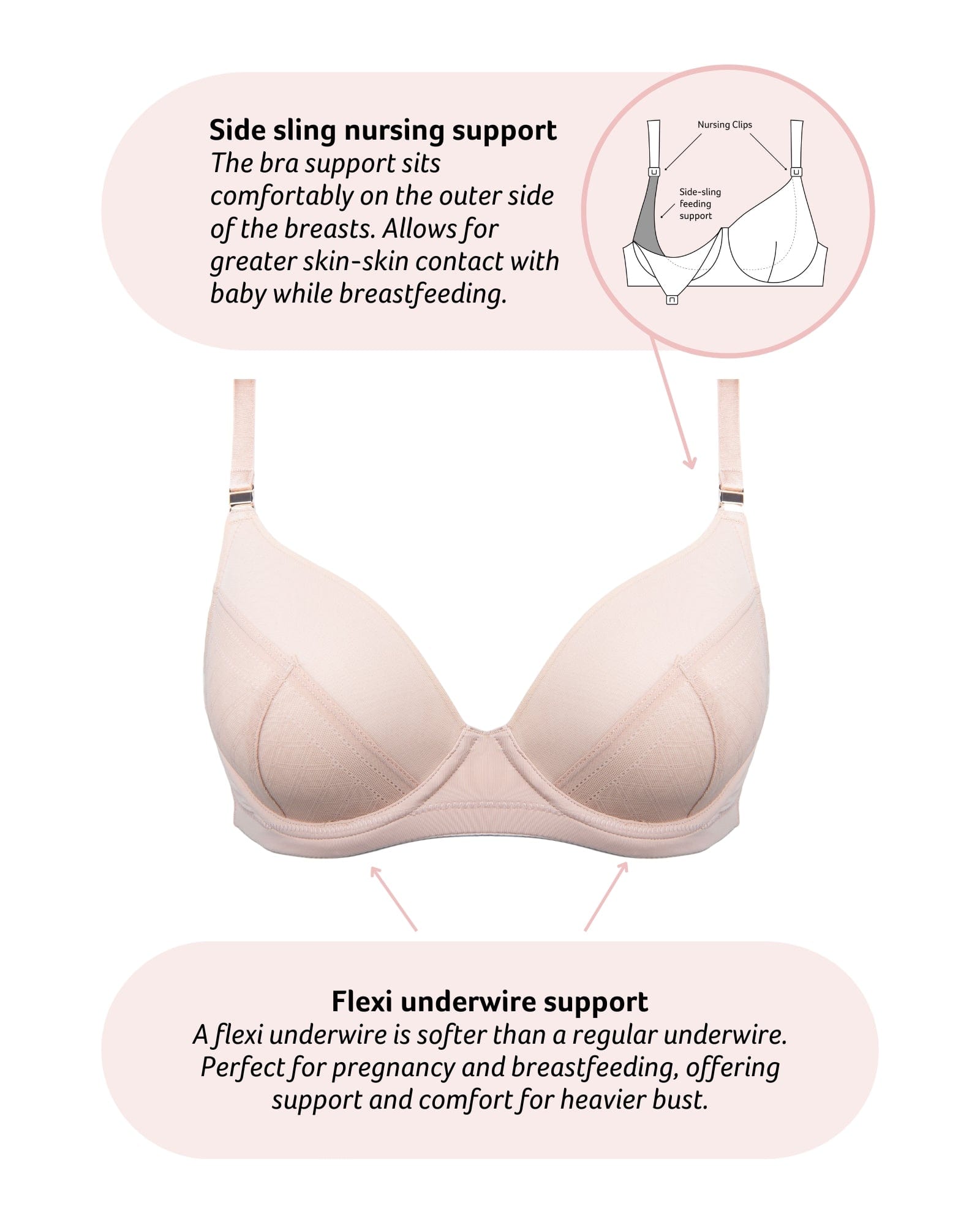 Technical Features of Lunar Plunge Flexi Underwire Contour bra in Cashmere