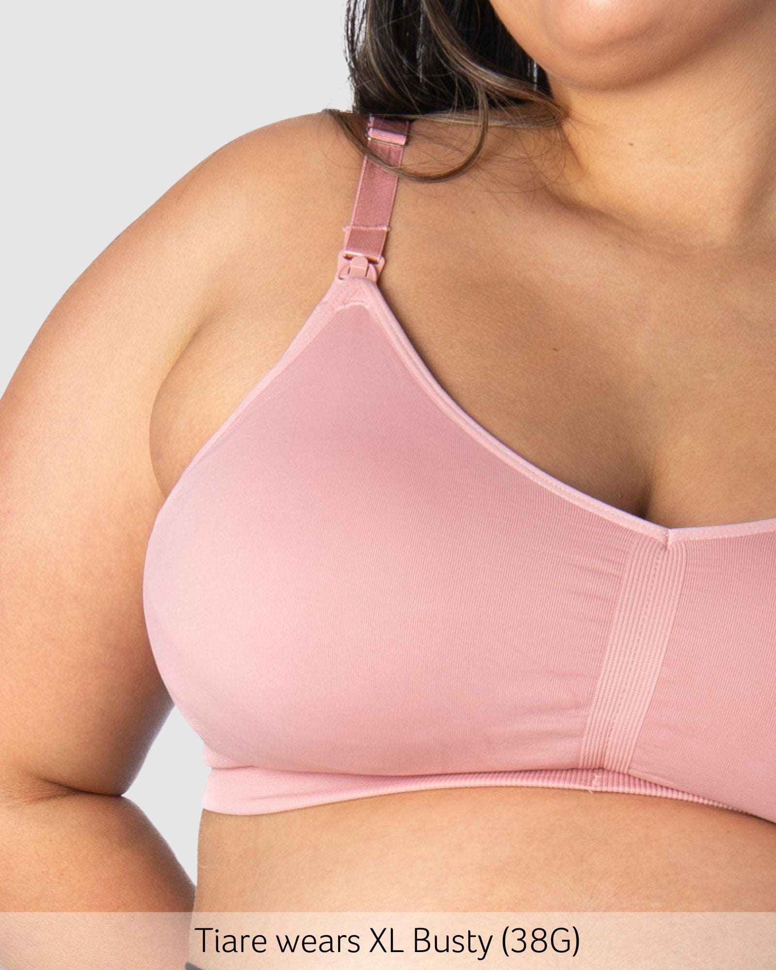 Close  up of My Necessity Wirefree Busty Nursing Bra in Blush