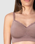 Close up of Serenity Wirefree Bamboo Maternity Bra in Mocha