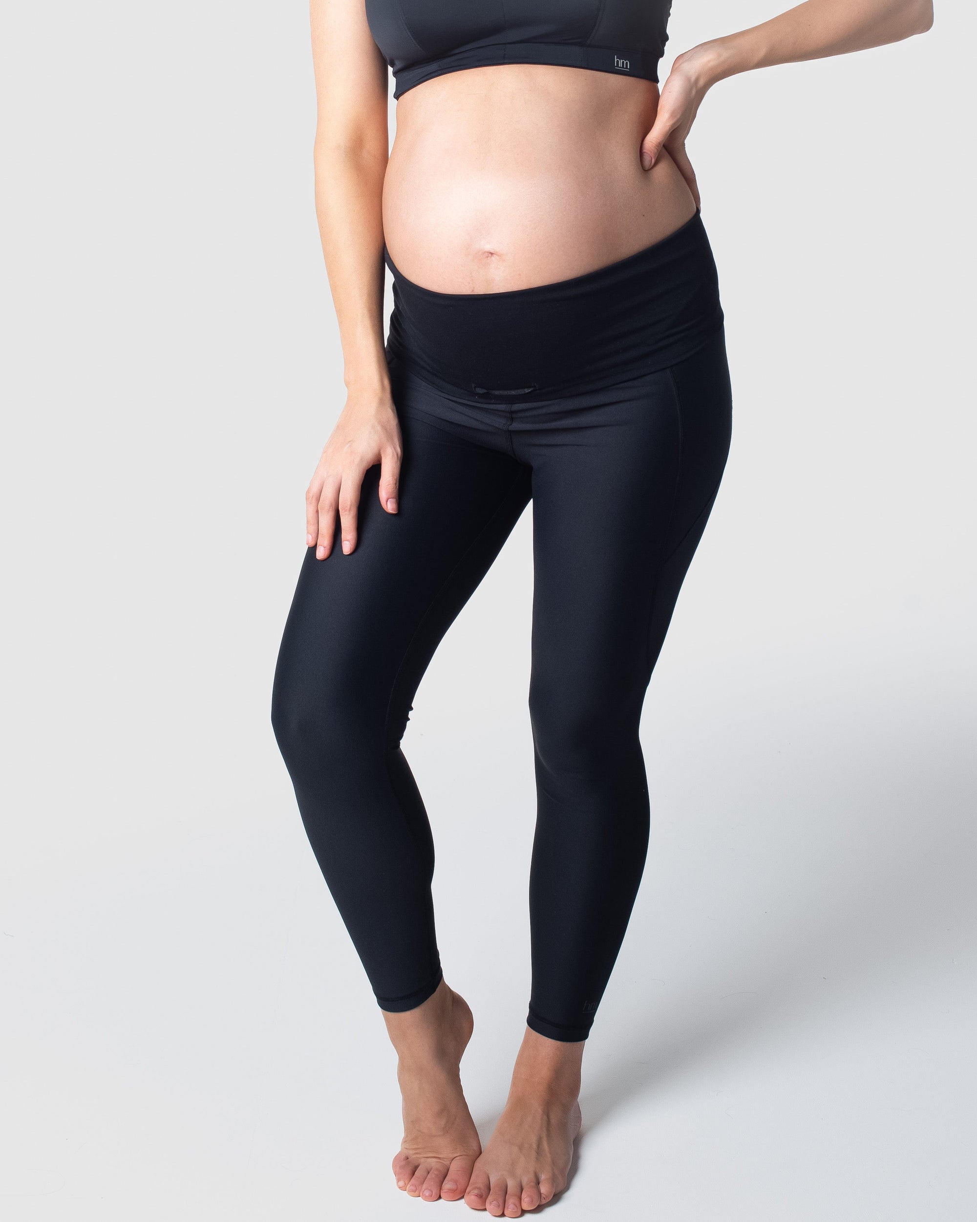 HOTMILK US FOCUS BLACK MATERNITY PREGNANCY SPORTS LEGGINGS